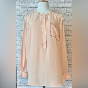 Lane Bryant Women's Cream Blouse with Black Stitching